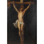 Jesus hanging from the cross, a painting, oil on canvas. 19th C. (W:70 x H:100 cm)