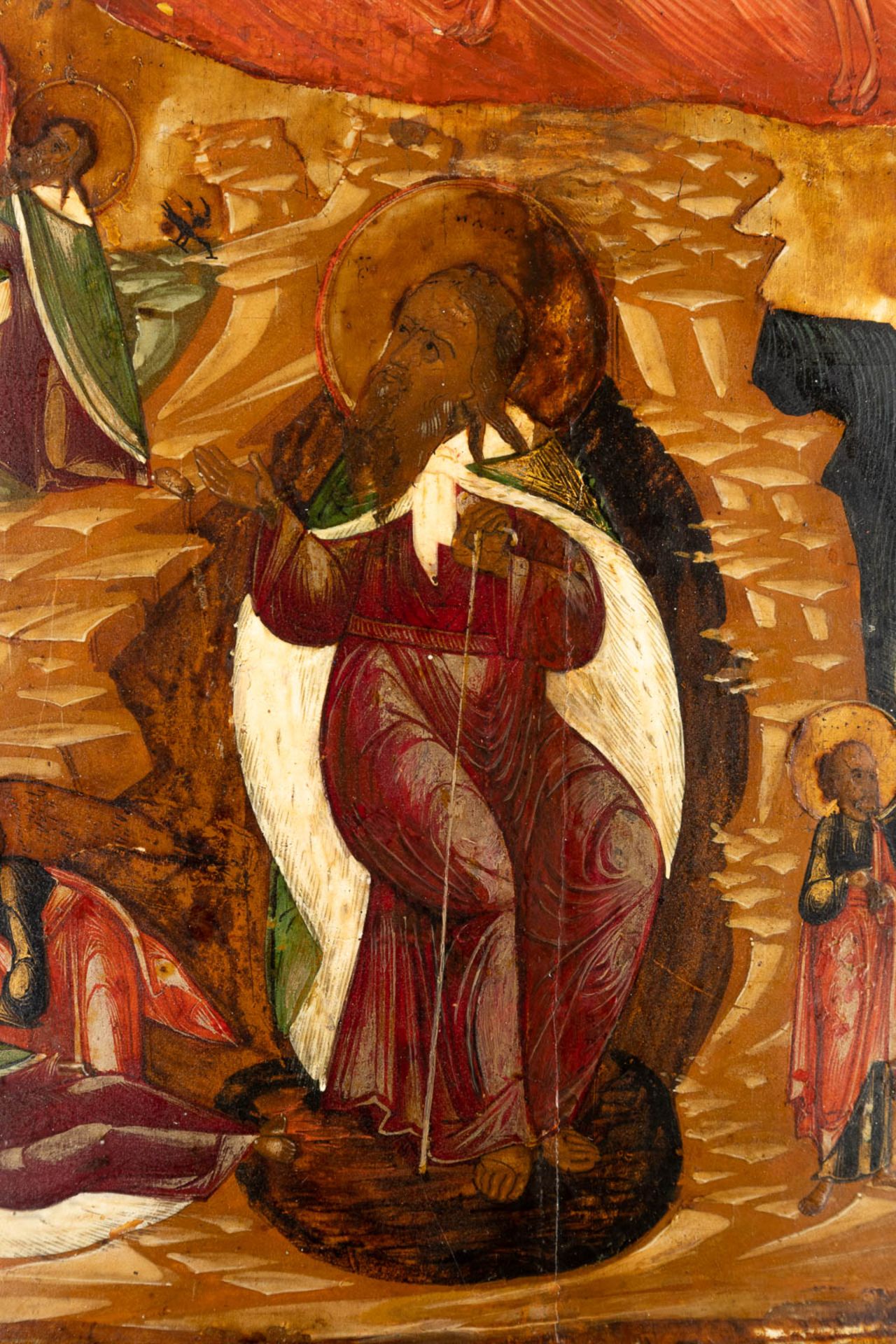 An Eastern European Icon 'Ascension of Elijah' 18th/19th C. (W:30 x H:35,5 cm) - Bild 6 aus 10