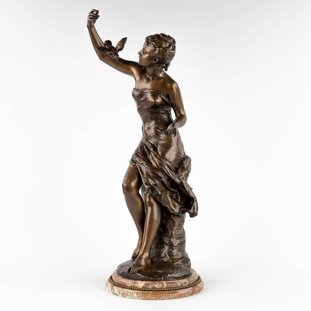 Mathurin MOREAU (1822-1912) 'Lady with a bird' patinated bronze. (H:67 x D:24 cm) - Image 7 of 13