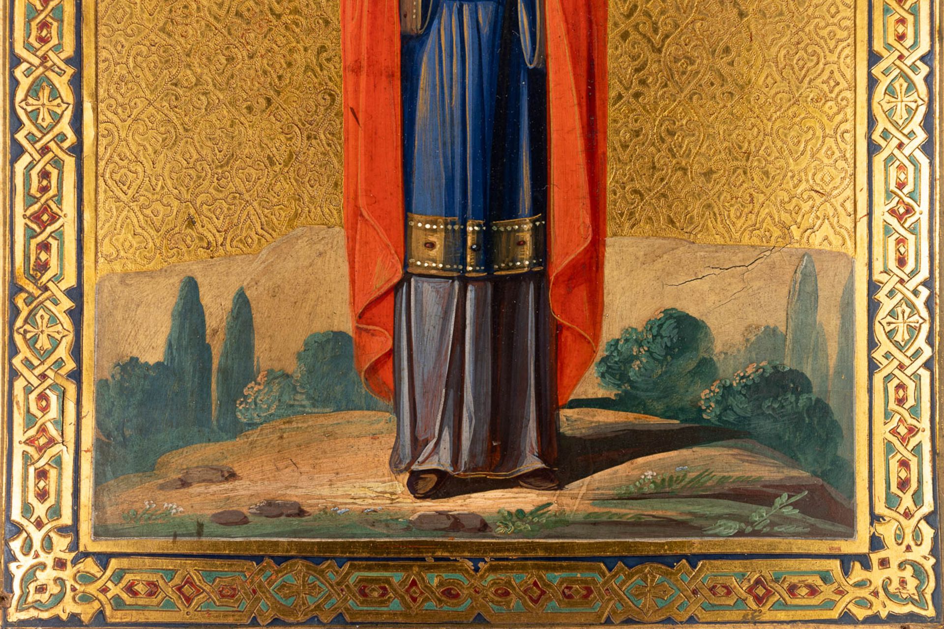 An Antique Eastern European icon, 'Saint Barbara with a Chalice'. 19th C. (W:39 x H:36 cm) - Bild 4 aus 6