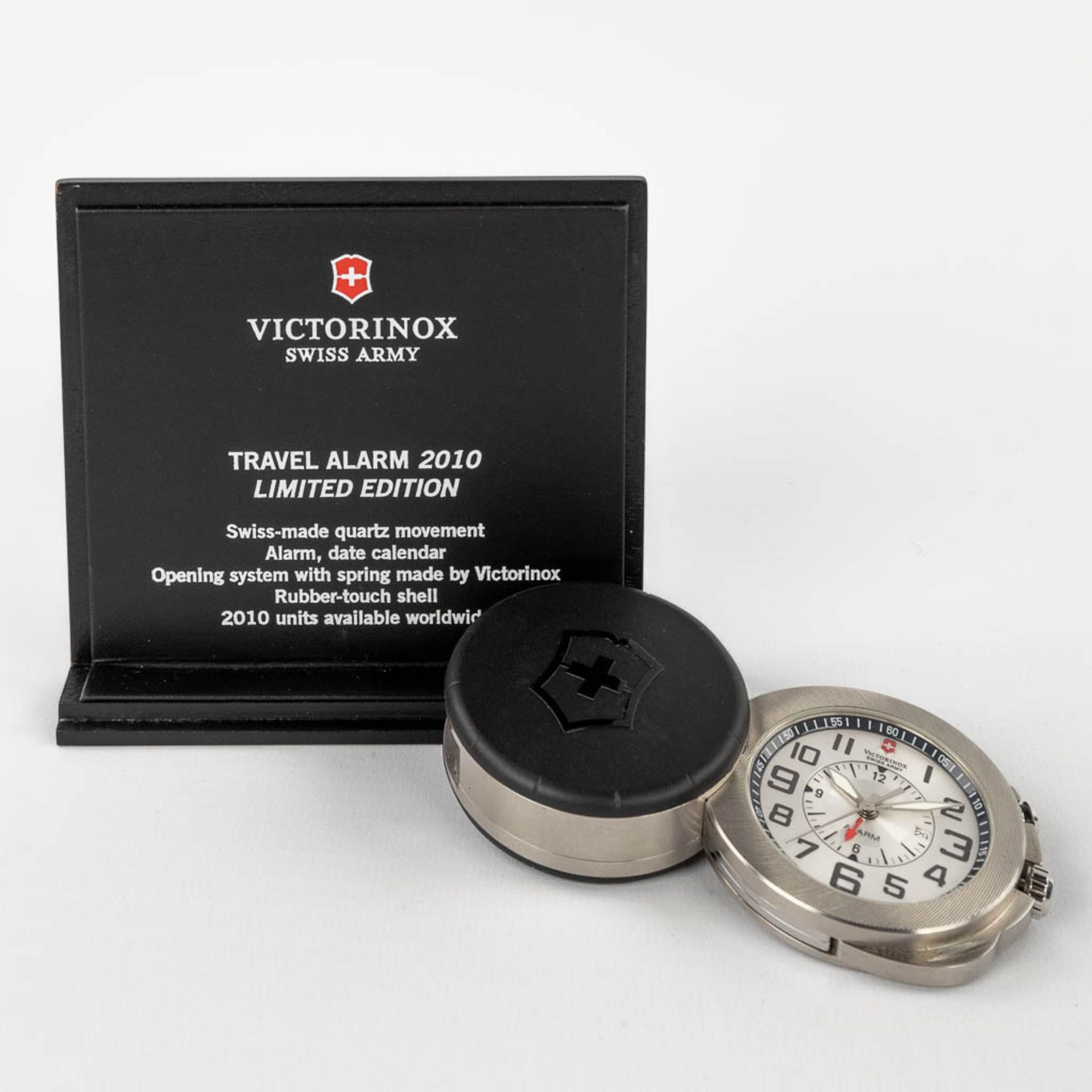 Victorinox, a travel alarm clock in the original box. Limited edition, 2010. (W:5,6 cm) - Image 7 of 16