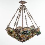 A decorative chandelier, metal and coloured glass, Italy, 20th C. (H:65 x D:50 cm)