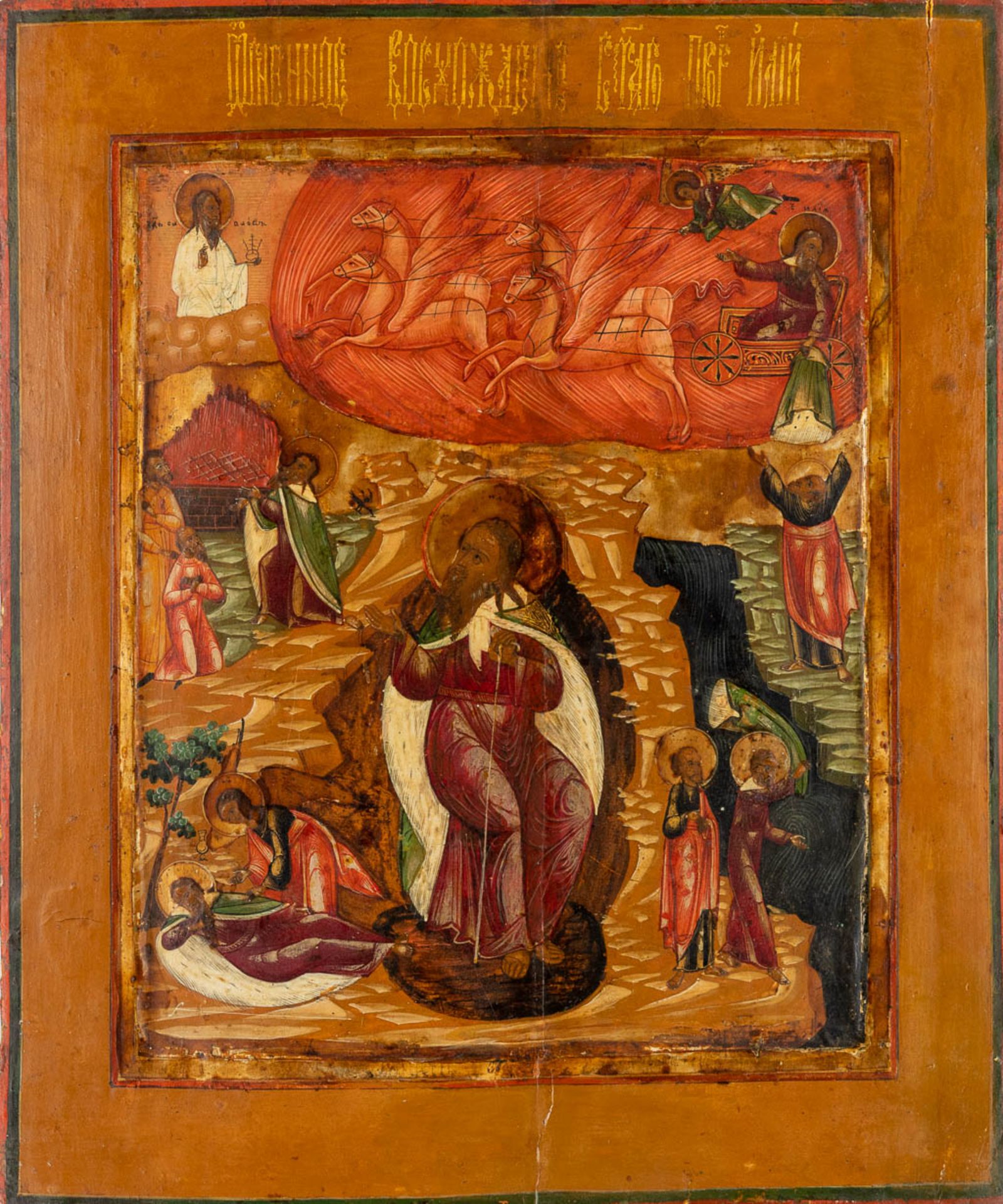 An Eastern European Icon 'Ascension of Elijah' 18th/19th C. (W:30 x H:35,5 cm) - Bild 3 aus 10