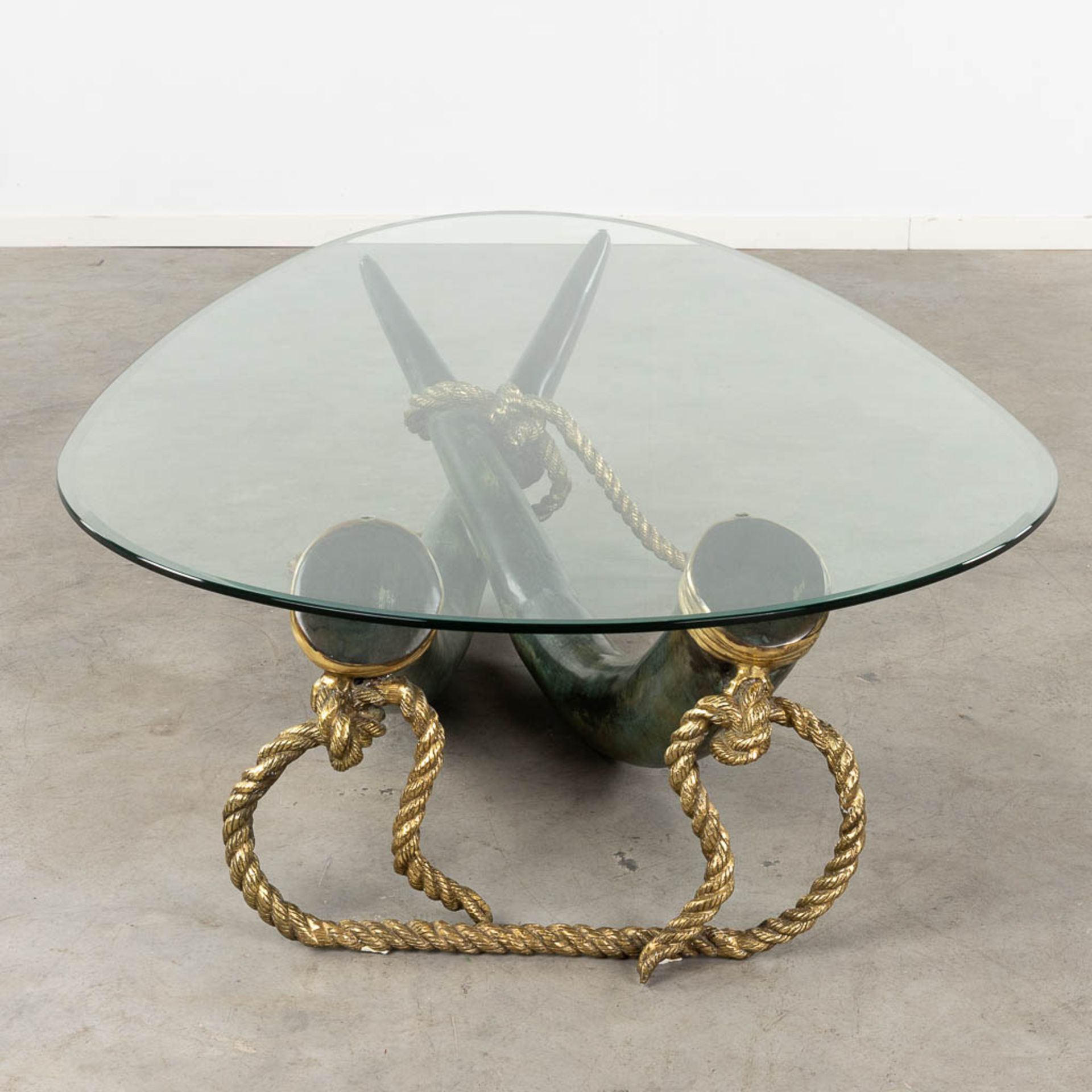 A coffee table, faux tusks, bronze, Valenti, Spain. Circa 1980. (D:100 x W:168 x H:40 cm) - Image 4 of 11