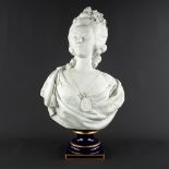 Porcelaine De Paris, a large buste of Marie Antoinette. Bisque porcelain. 20th C. (D:27 x W:44 x H:7