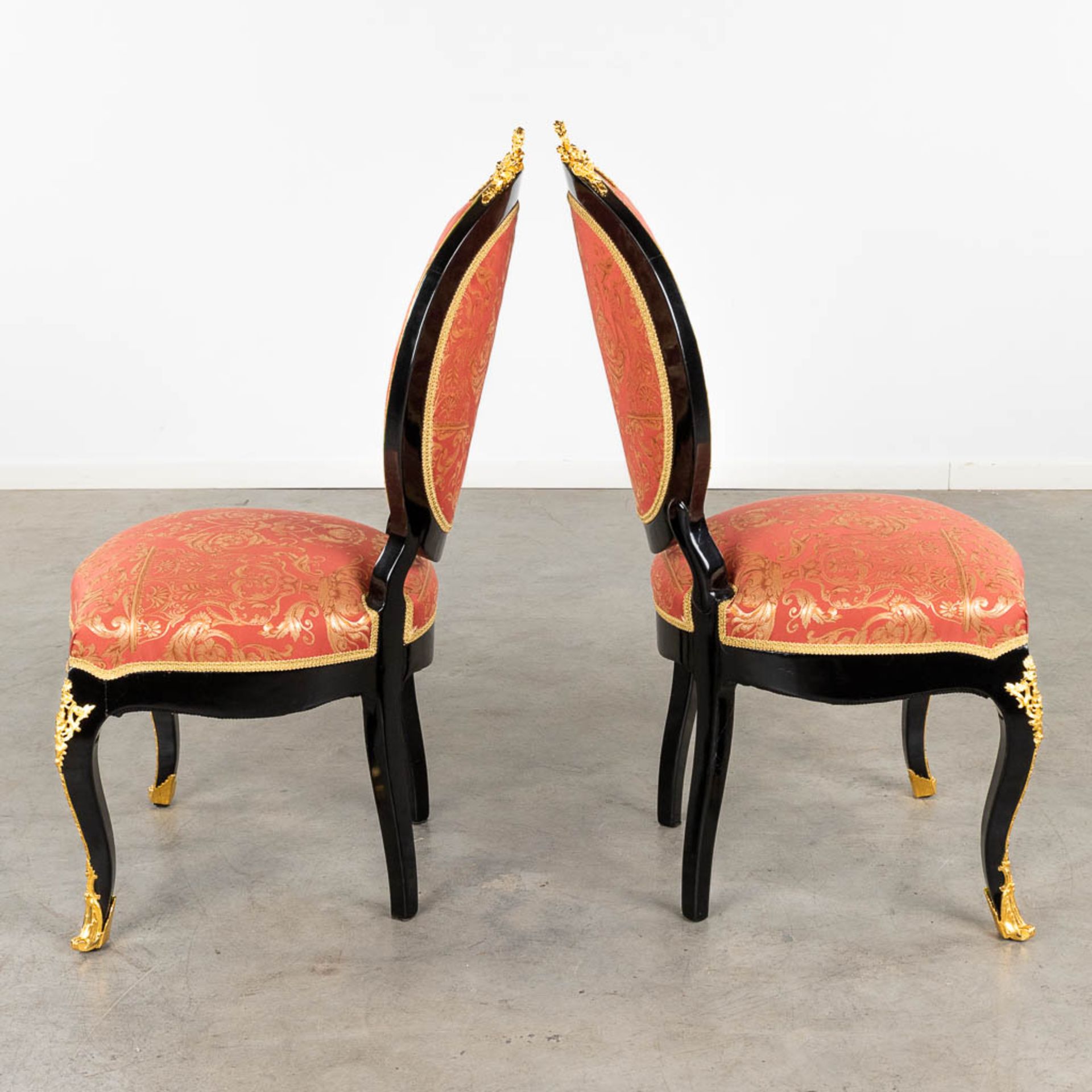 A pair of Chairs, Boulle technique, tortoise shell and copper inlay, Napoleon 3, 19th C. (D:56 x W:5 - Image 4 of 14