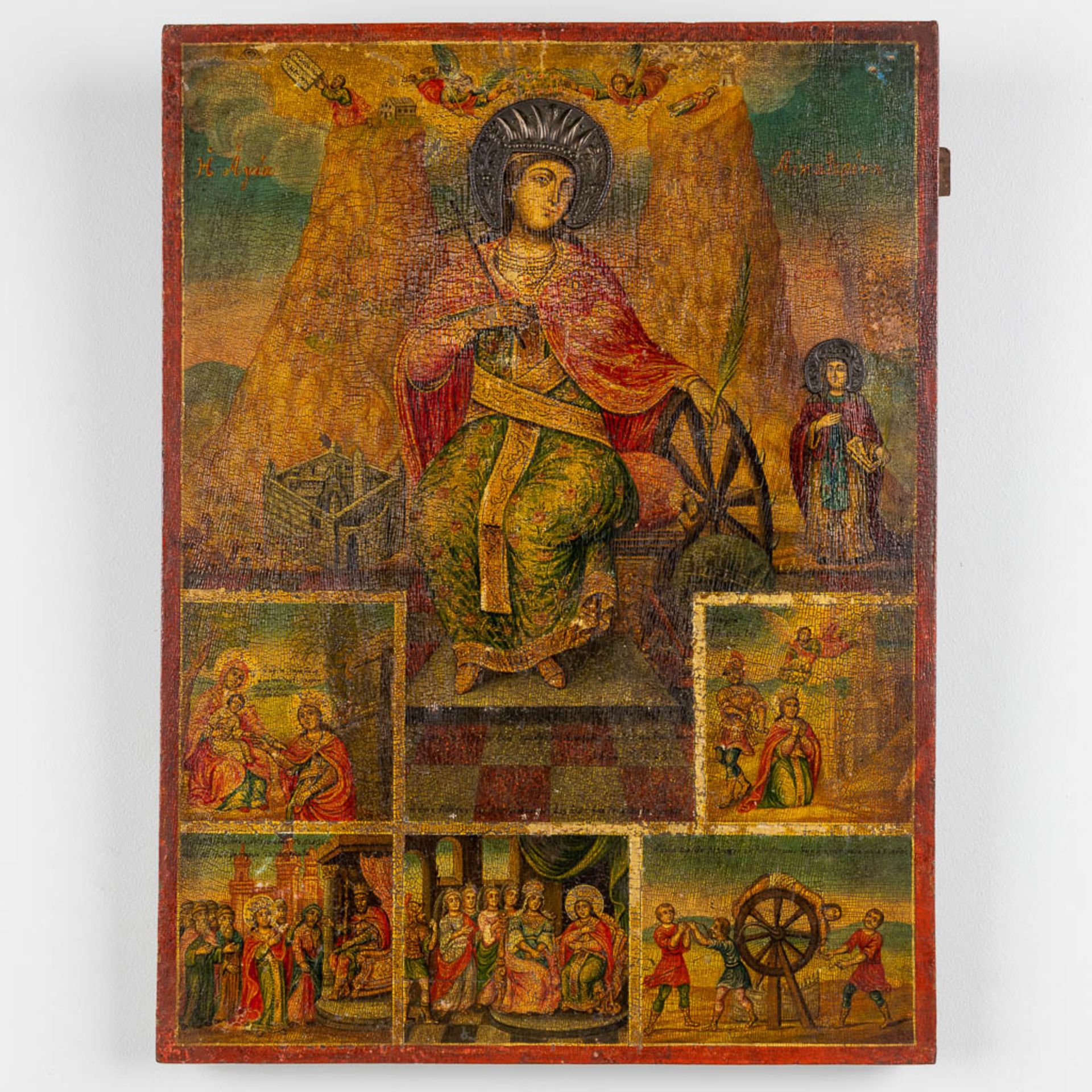 An Eastern European Icon 'The Legend of Saint Catharina'. Dated 1854. (W:48 x H:64 cm) - Bild 3 aus 12