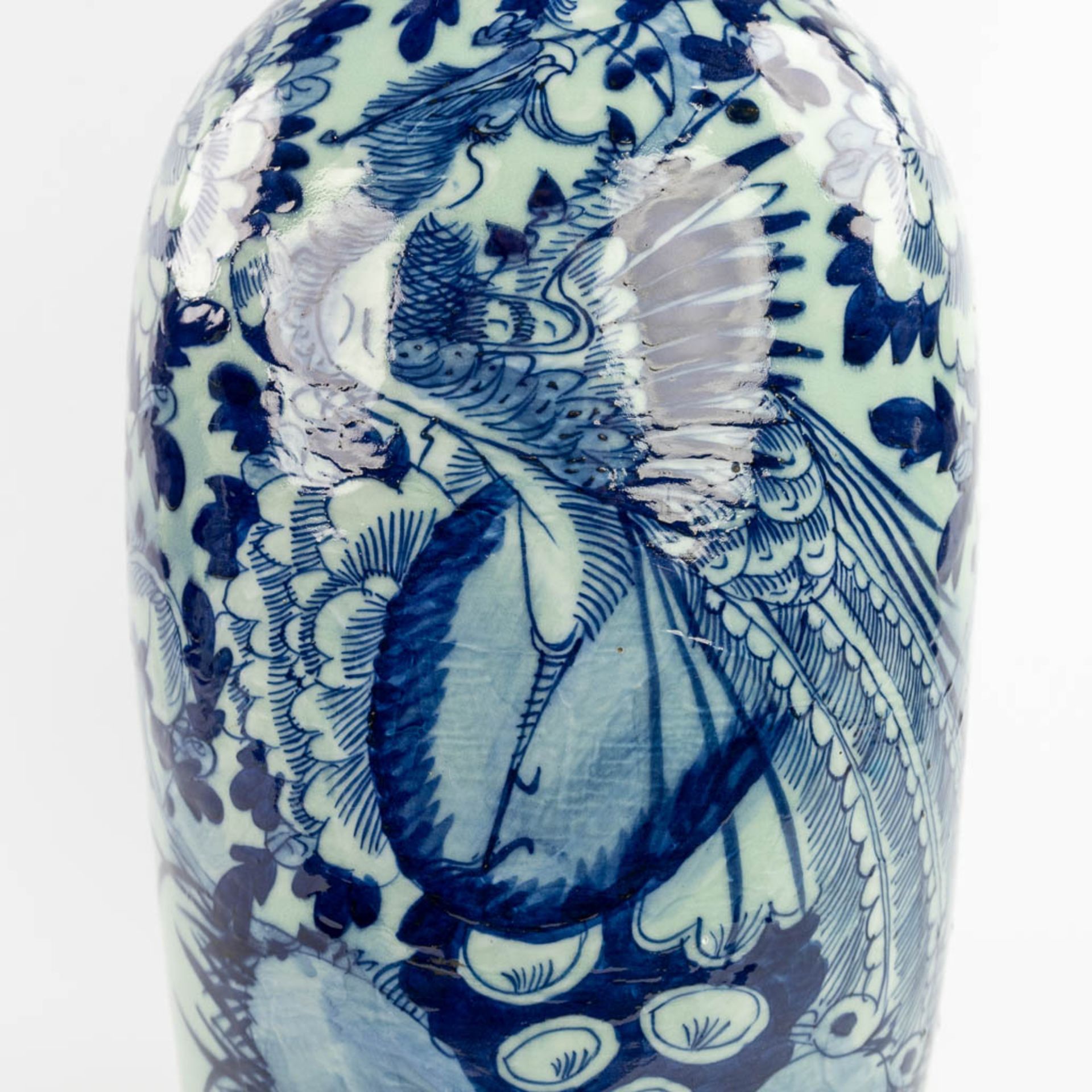 Two Chinese vases, celadon with a blue-white decor. 19th/20th C. (H:59 x D:24 cm) - Bild 10 aus 12