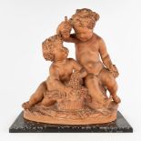 After Charles LE BRUN (1619-1690) 'Putti with grapes and grape vines' terracotta. 19th C. (D:25 x W: