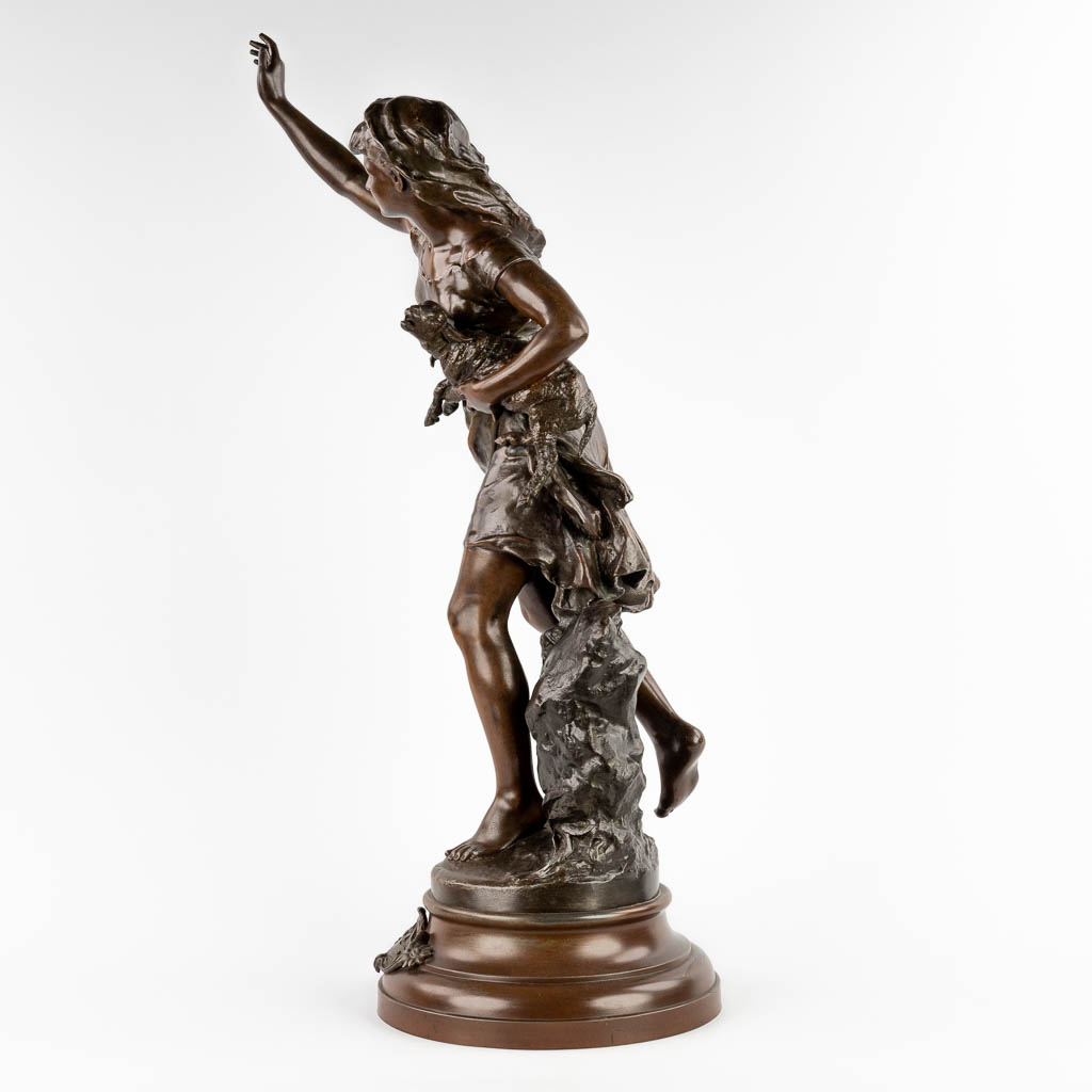 Mathurin MOREAU (1822-1912) 'Le Voila' patinated spelter. (H:89 x D:31 cm) - Image 6 of 12