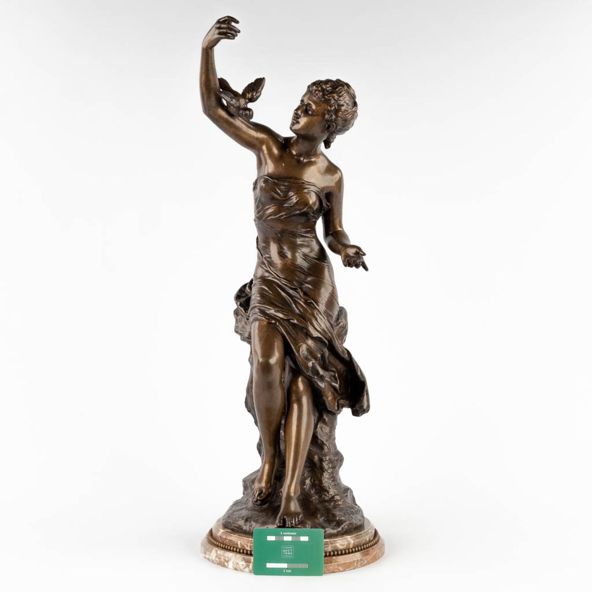 Mathurin MOREAU (1822-1912) 'Lady with a bird' patinated bronze. (H:67 x D:24 cm) - Image 2 of 13