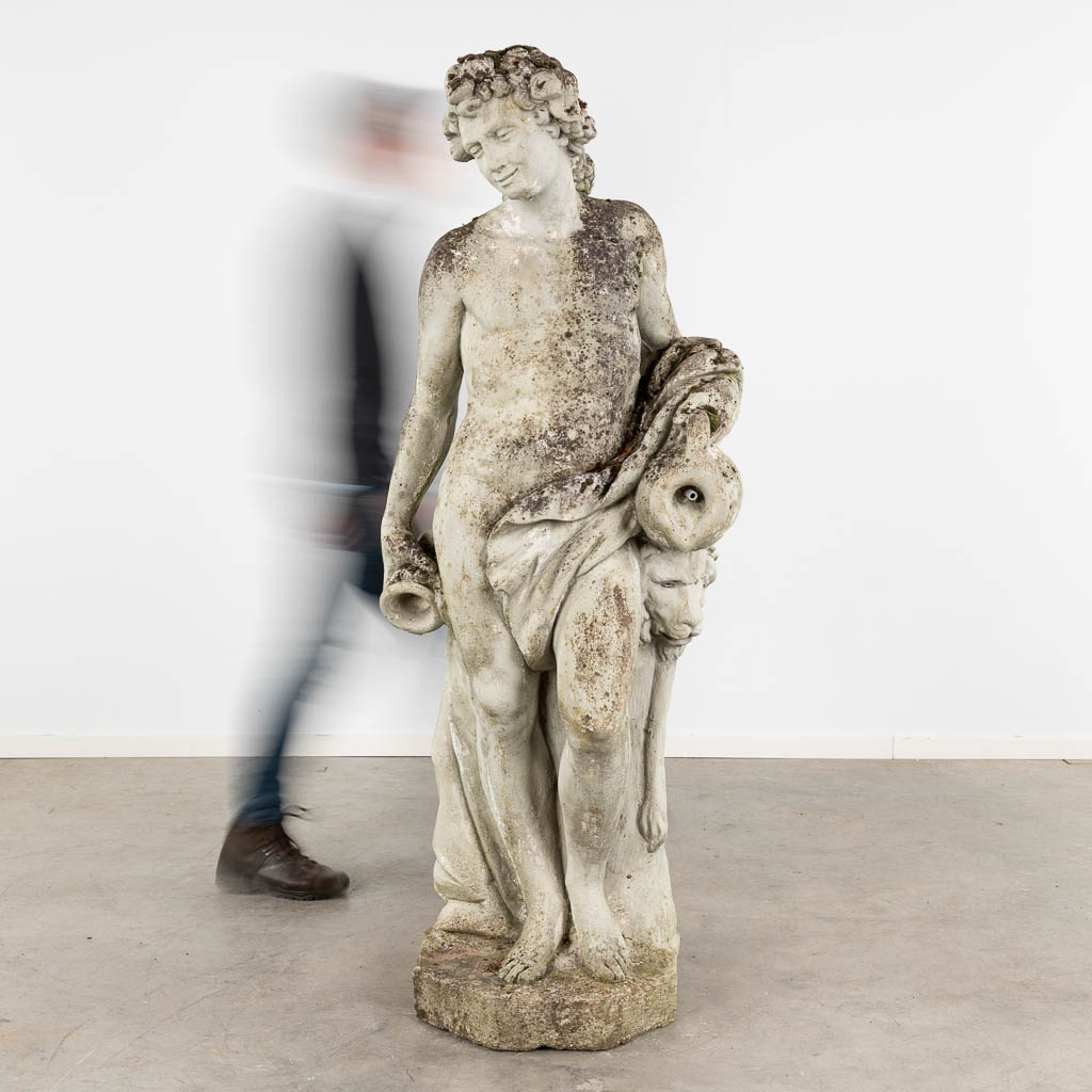 A large garden figurine of Bacchus, concrete, 20th C. (D:56 x W:74 x H:183 cm) - Image 3 of 10