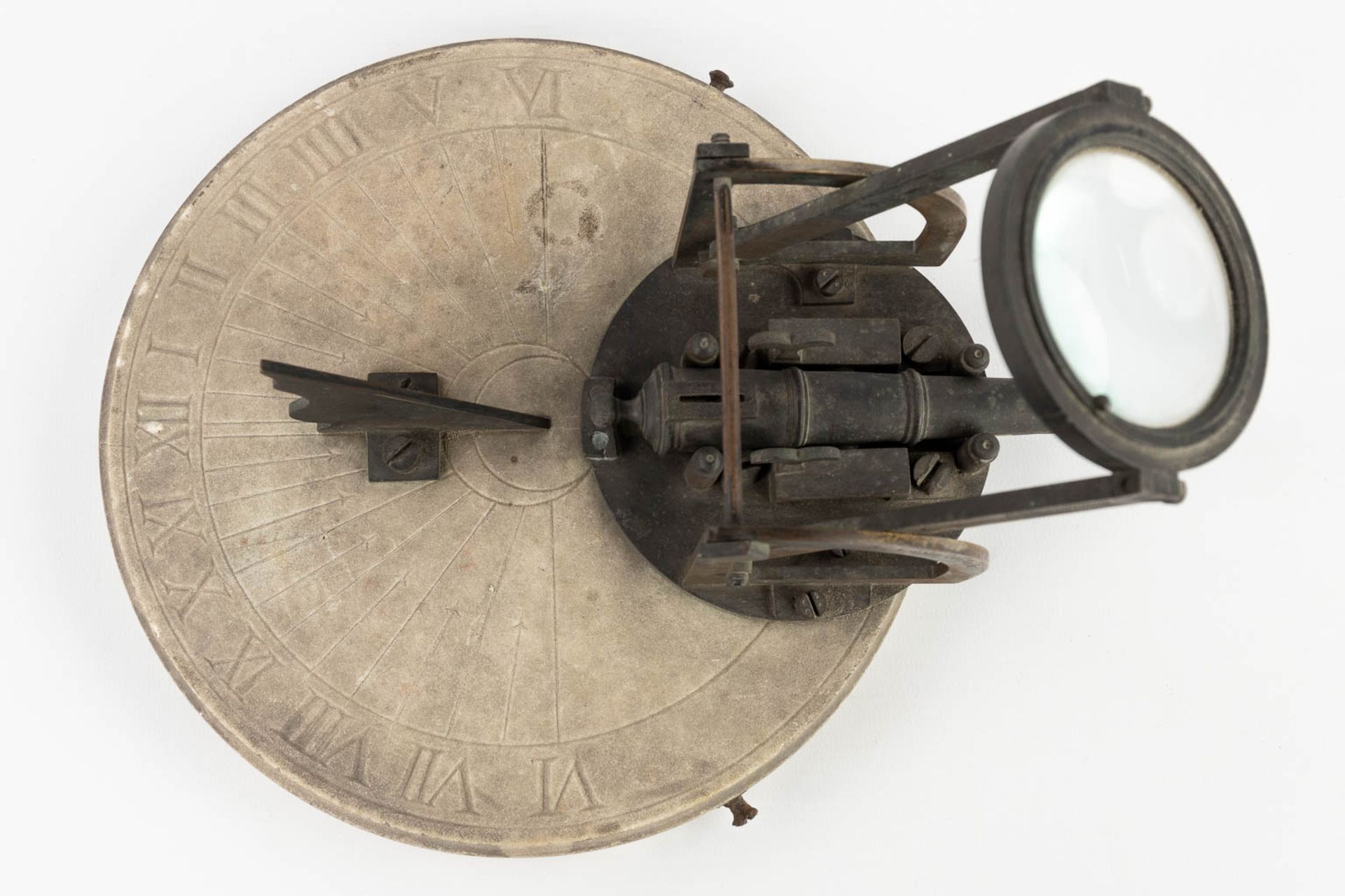 A miniature model of a 'Solar Cannon', bronze mounted on marble. 19th C. (D:22 x W:27 x H:19 cm) - Image 8 of 13