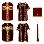 Two Dalmatics and Two Roman Chasubles, thick gold thread embroideries.