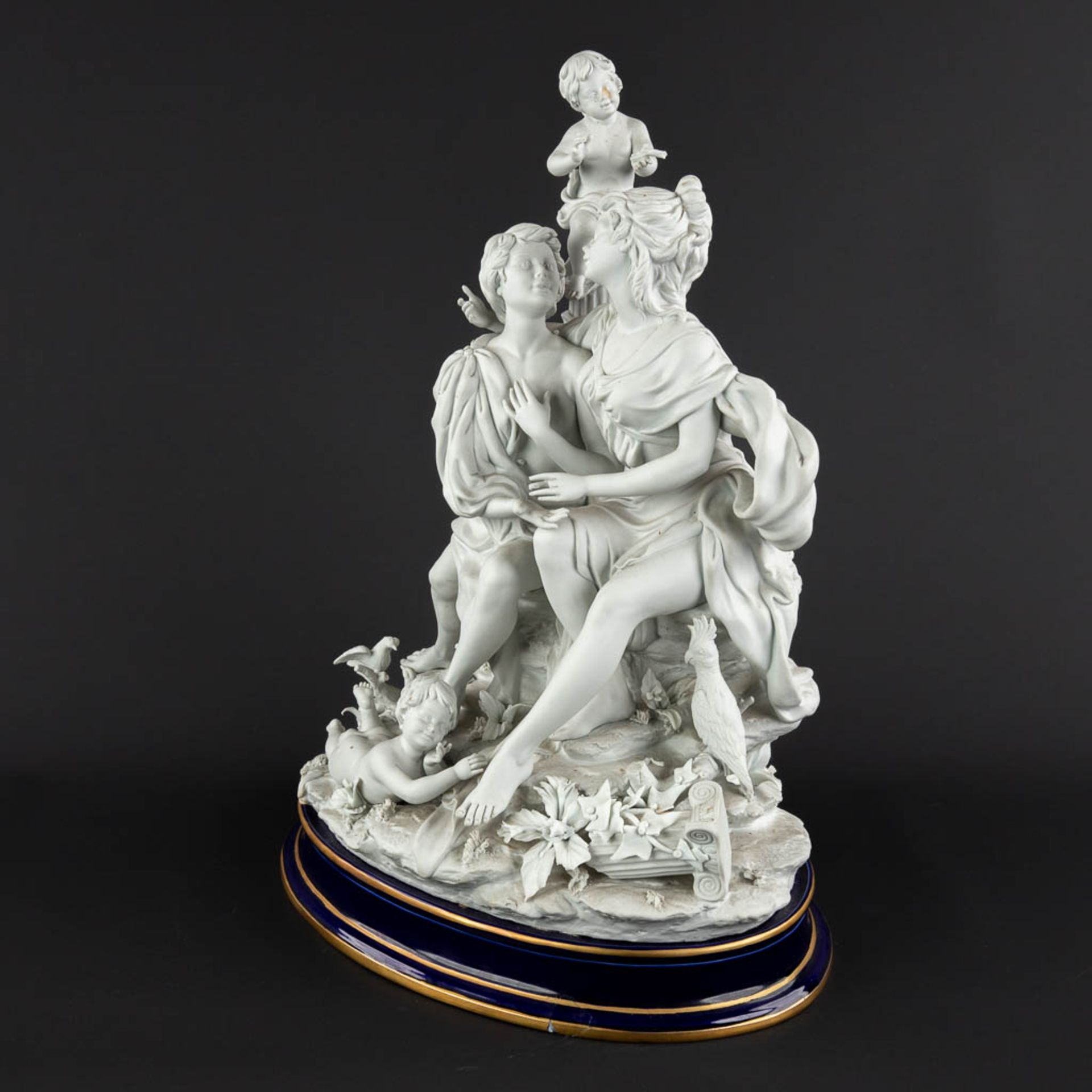 A large group, bisque porcelain with a romantic scène. 20th C. (D:26 x W:36 x H:47 cm) - Image 7 of 18