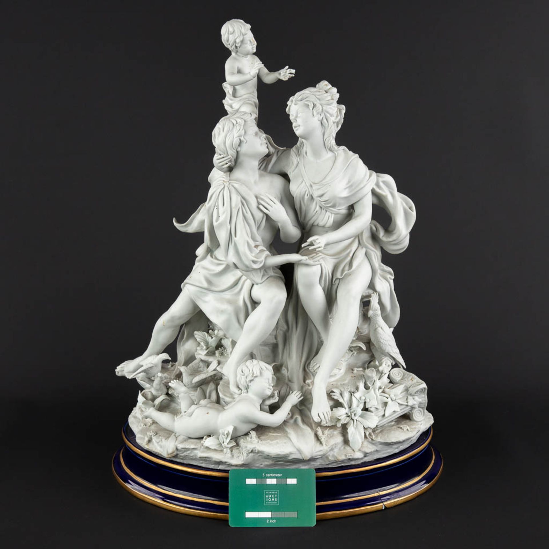 A large group, bisque porcelain with a romantic scène. 20th C. (D:26 x W:36 x H:47 cm) - Image 2 of 18