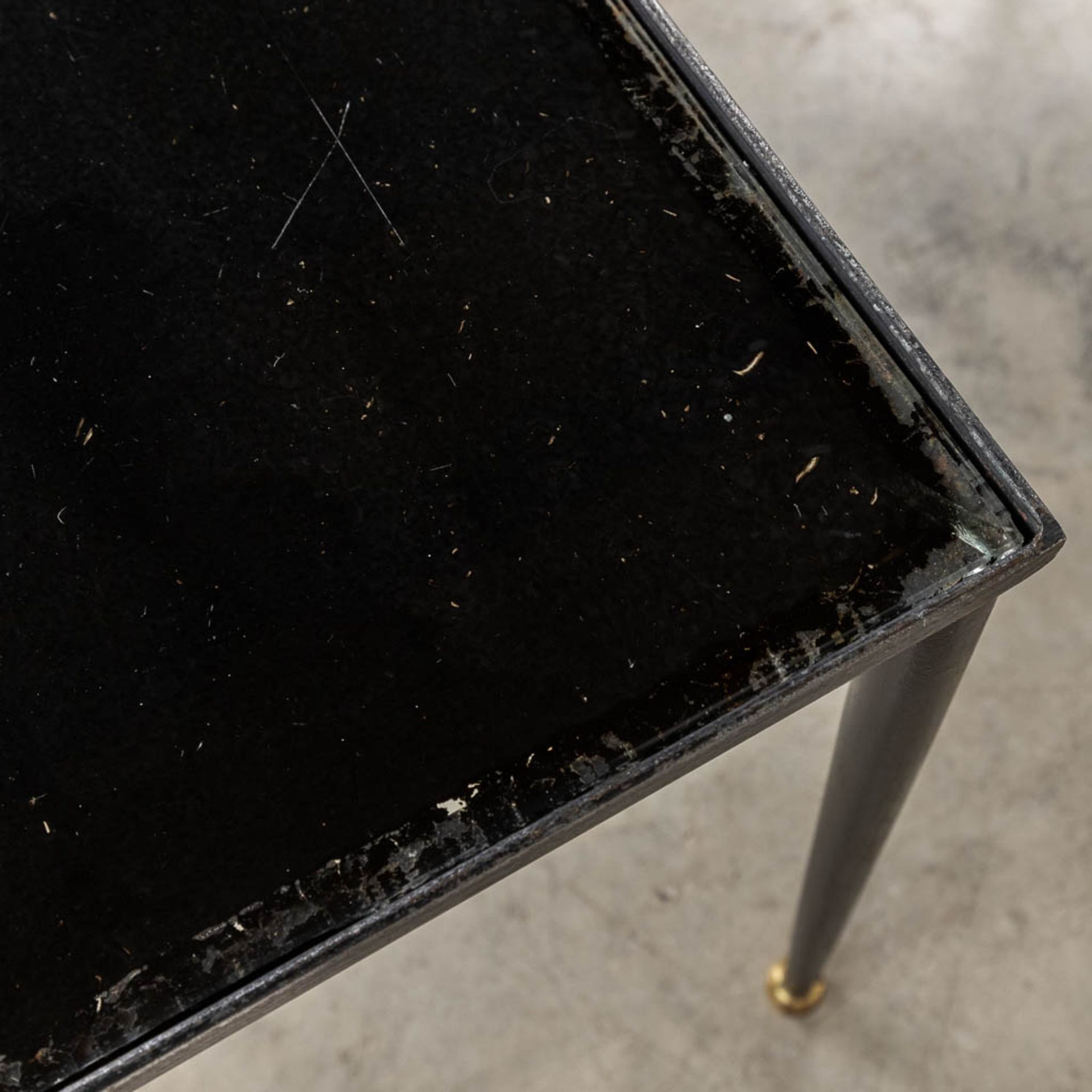 A set of Nesting tables, metal and black tinted glass. 20th C. (D:56 x W:37 x H:50 cm) - Image 9 of 10