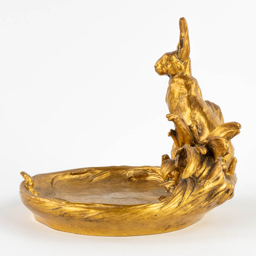 Charles PAILLET (1871-1937) 'Vide Poche with a Hare' gilt bronze. Circa 1900. (W:16 x H:15,5 cm) - Image 4 of 15