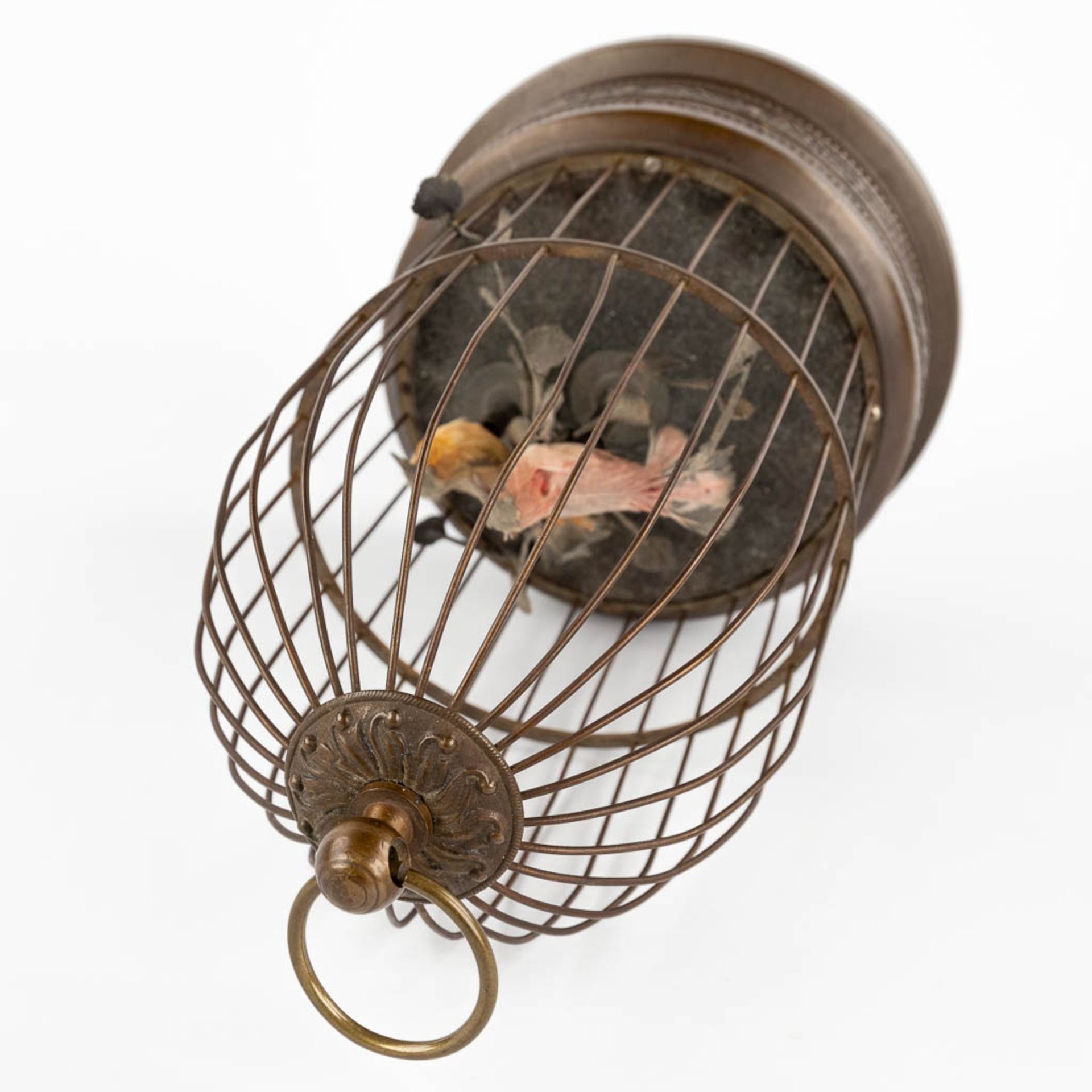 A bird cage automata with a music box. (H:28 x D:15,5 cm) - Image 12 of 12