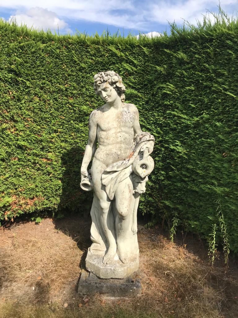 A large garden figurine of Bacchus, concrete, 20th C. (D:56 x W:74 x H:183 cm) - Image 10 of 10