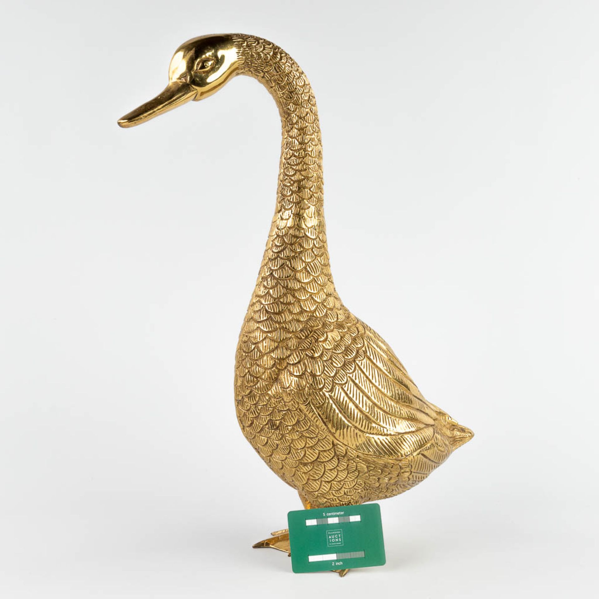 A large figurative goose, gold-plated metal. 20th C. (D:15 x W:35 x H:49,5 cm) - Bild 2 aus 11
