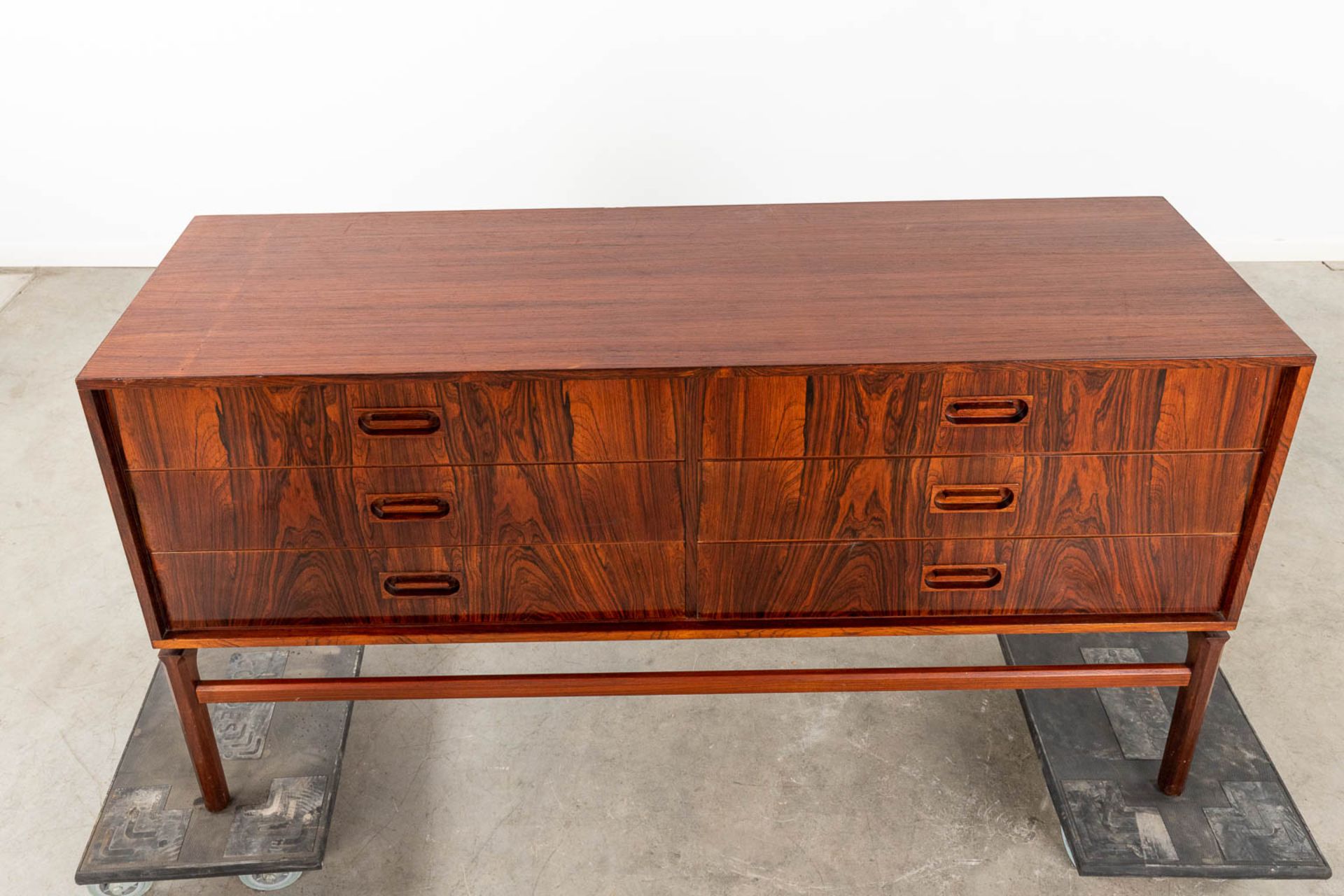 A mid-century Scandinavian Sideboard with 6 drawers, and rosewood veneer. (D:45 x W:150 x H:80 cm) - Image 12 of 12