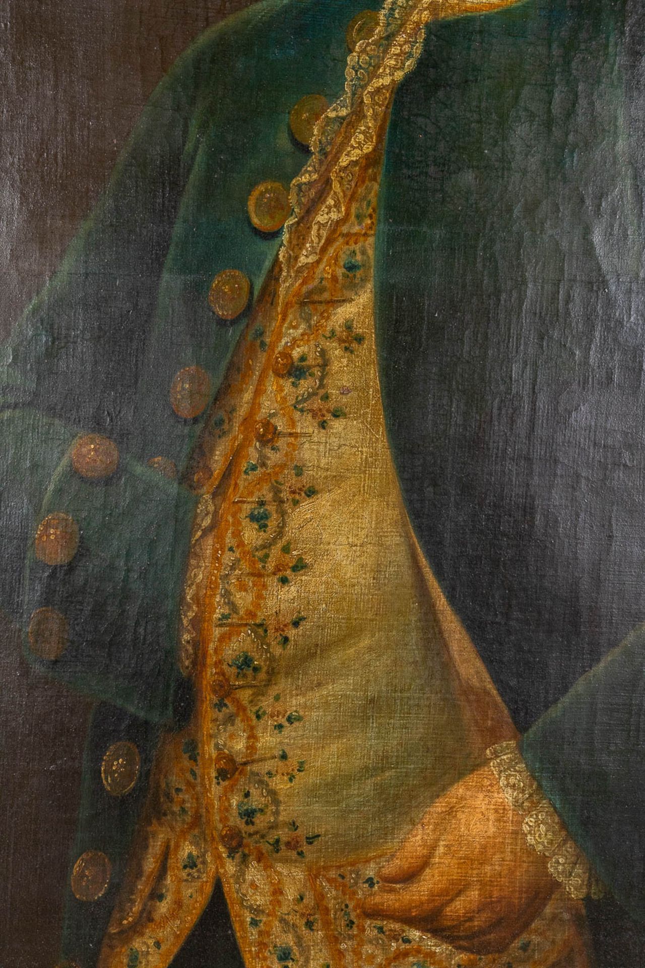 An antique portrait of a noble man, oil on canvas. 18th C. (W:75 x H:97 cm) - Image 5 of 7