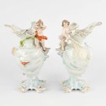 Sitzendorf Porcelain, a pair of vases with children. 20th C. (D:10 x W:14 x H:20,5 cm)