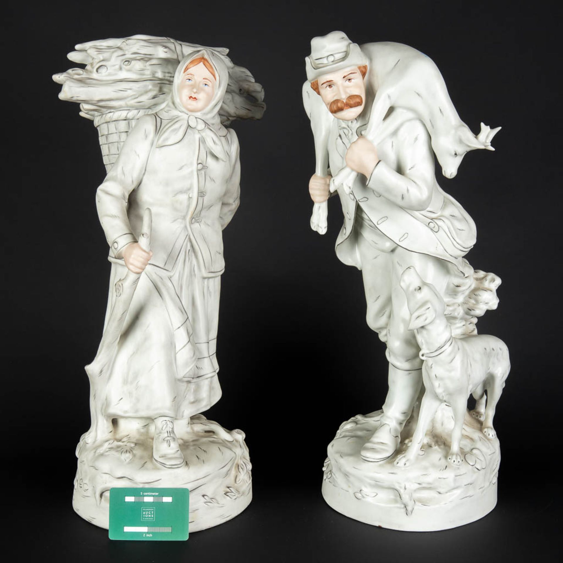 Royal Dux, two figurines 'The Harvest and The Hunt', glazed faience. 20th C. (H:54 x D:20 cm) - Image 2 of 13