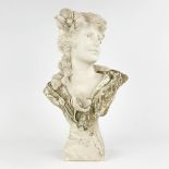 Bust of a lady, faience in art nouveau style. Signed Diaz. (D:26 x W:28 x H:48 cm)