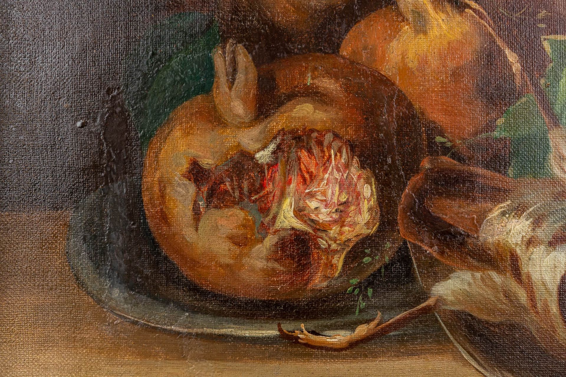 A 'Nature Morte' painting, oil on canvas. Signed 'Guillaume'. 19th C. (W:65 x H:49,5 cm) - Image 6 of 9