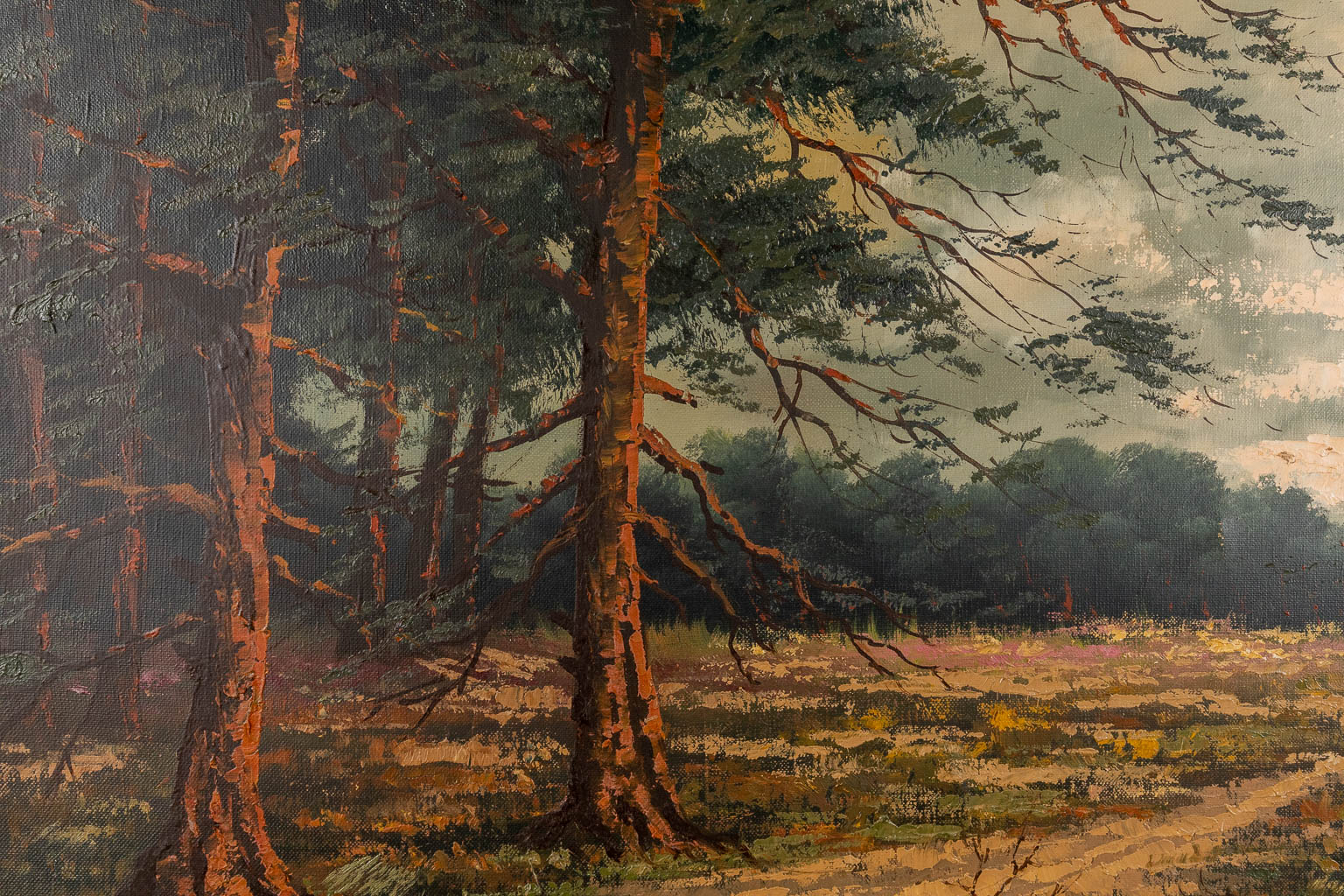 View on the heath, a landscape, oil on canvas. Signed B. V. Rijn. 20th C. (W:110 x H:70 cm) - Image 5 of 9