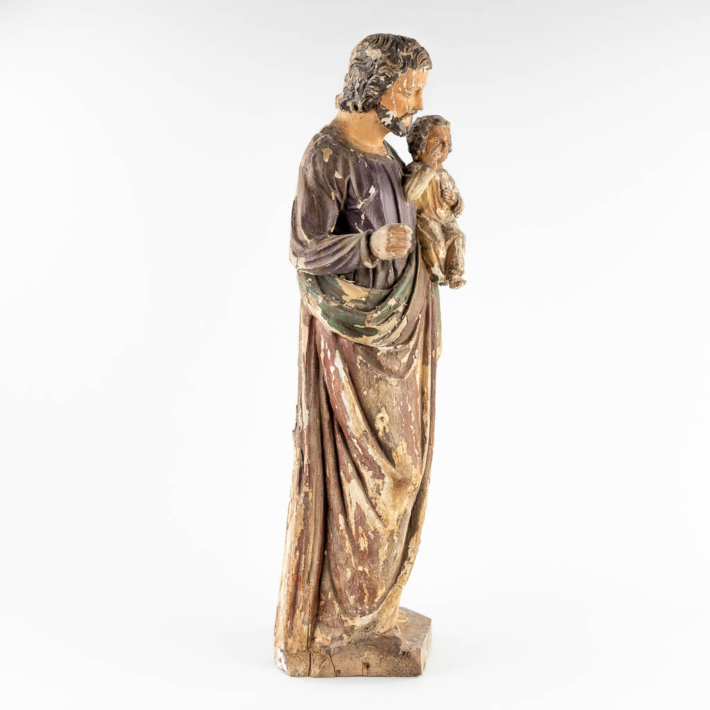 An antique wood-sculpture, Joseph with Child, original polychromy, 19th C. (H:87 cm) - Image 4 of 12