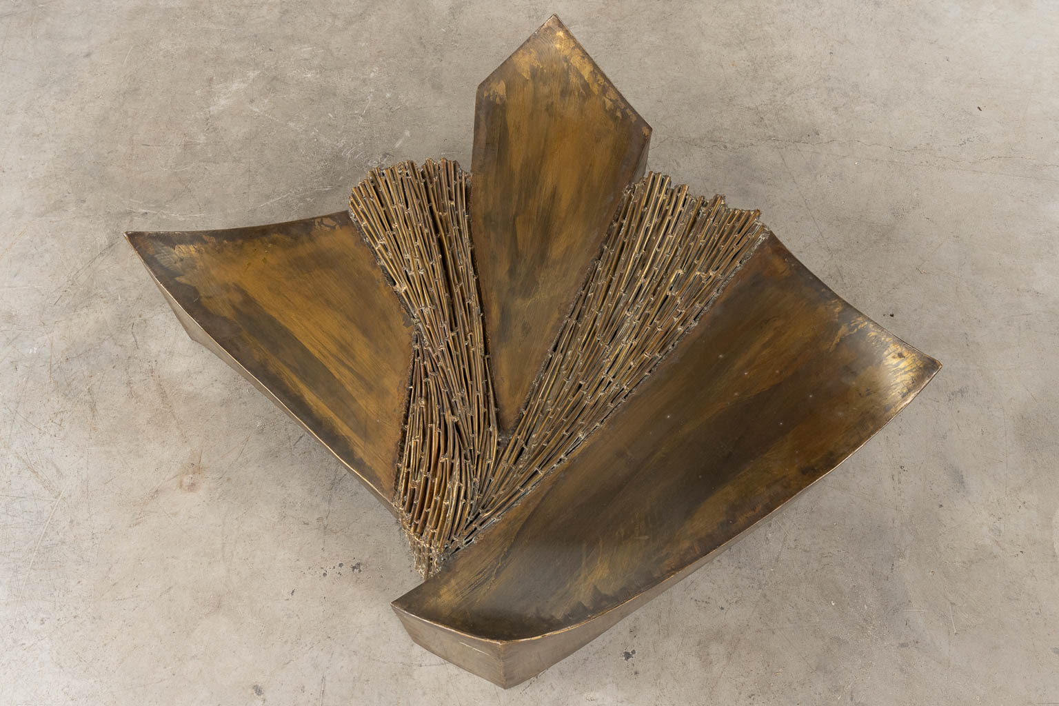 SANTA (1925-1979) A coffee table, bronze and glass, brutalist style with faux bamboo. 20th C. (D:90 - Image 7 of 10