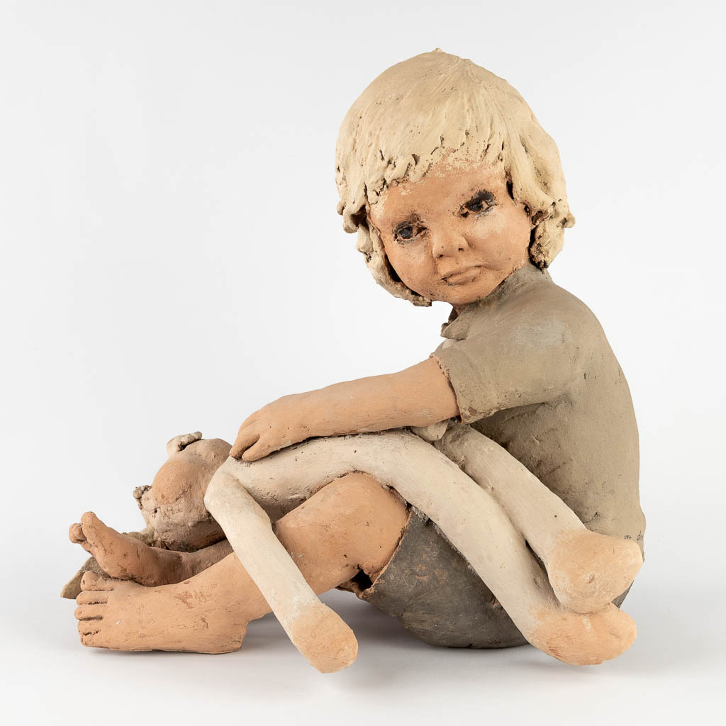 Jan DUMORTIER (XX-XXI) 'Child with a stuffed rabbit' terracotta. (D:32 x W:42 x H:44 cm) - Image 3 of 14