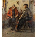 Aloïs BOUDRY (1851-1938) 'The Conversation' oil on canvas. (W:47 x H:51 cm)