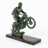 Jacques LIMOUSIN (XX) 'Motor' green patinated spelter. (D:9 x W:28 x H:27 cm)