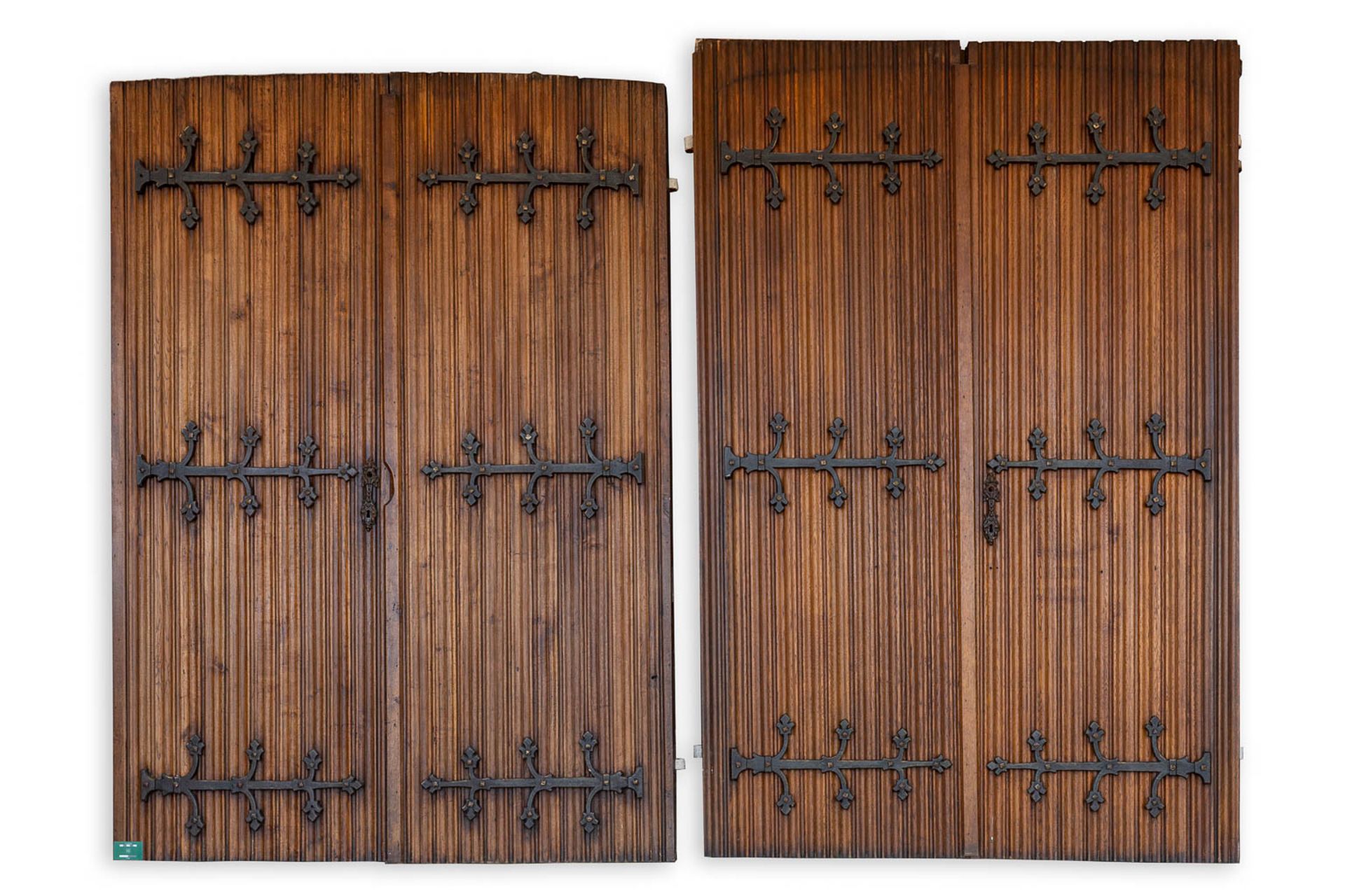 Two pairs of Gothic Revivial chapel doors with metal hardware. The first half of the 20th C. (W:160 - Image 2 of 8