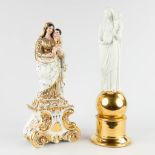 Vieux Bruxelles/Paris, two 'Madonna with child'. Gold-plated bisque, porcelain. 19th C. (H:45 x D:14