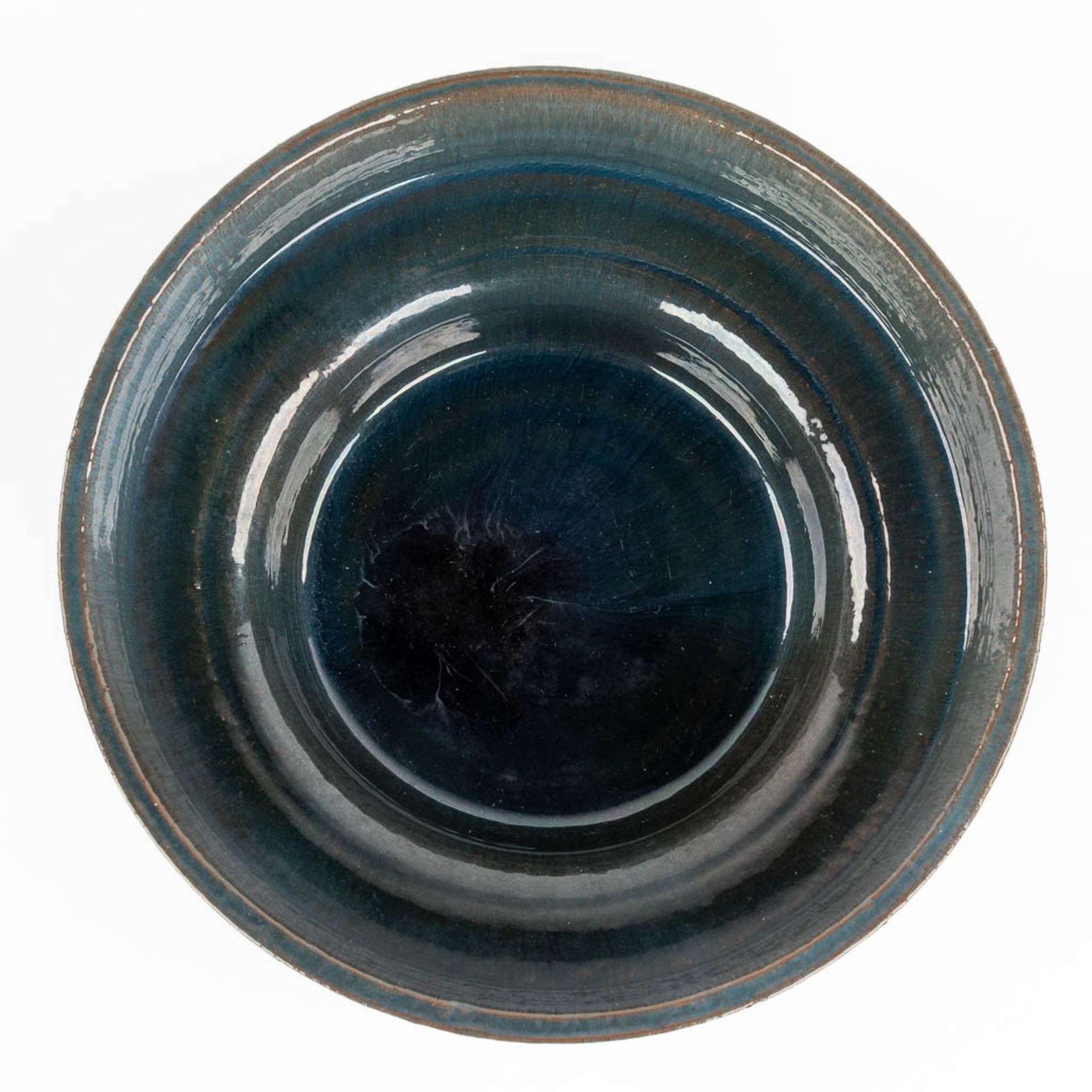 Elisabeth VANDEWEGHE (1946) 'Large Bowl' blue and black glazed ceramics, for Perignem. (H:16,5 x D:4 - Image 6 of 11