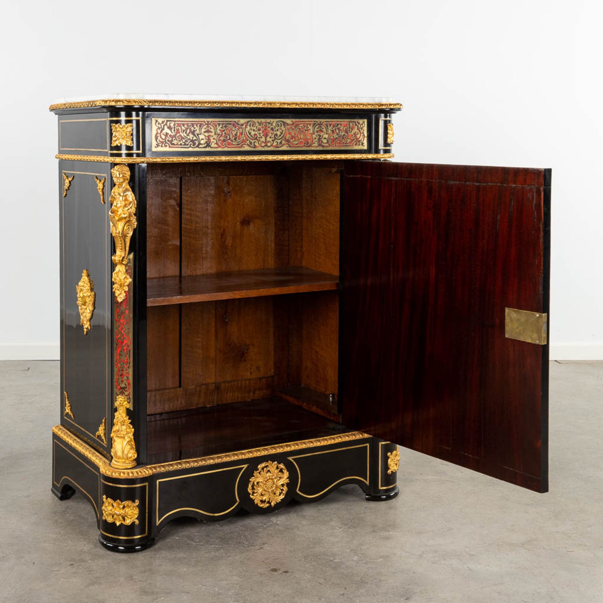 A one-door cabinet, Boulle, tortoiseshell and copper inlay, Napoleon 3, 19th C. (D:48 x W:90 x H:111 - Image 3 of 15