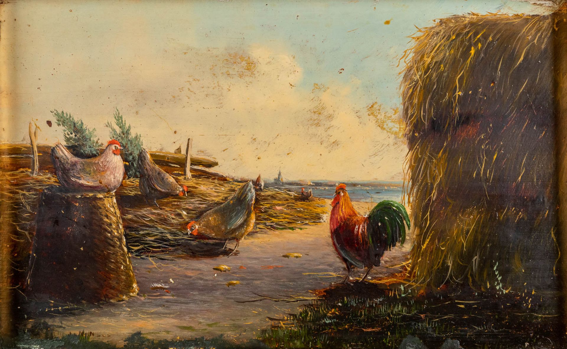 Jef Louis VAN LEEMPUTTEN (1867-1948) 'Chicken and Roosters' a pendant painting. (W:16 x H:10 cm) - Bild 7 aus 9