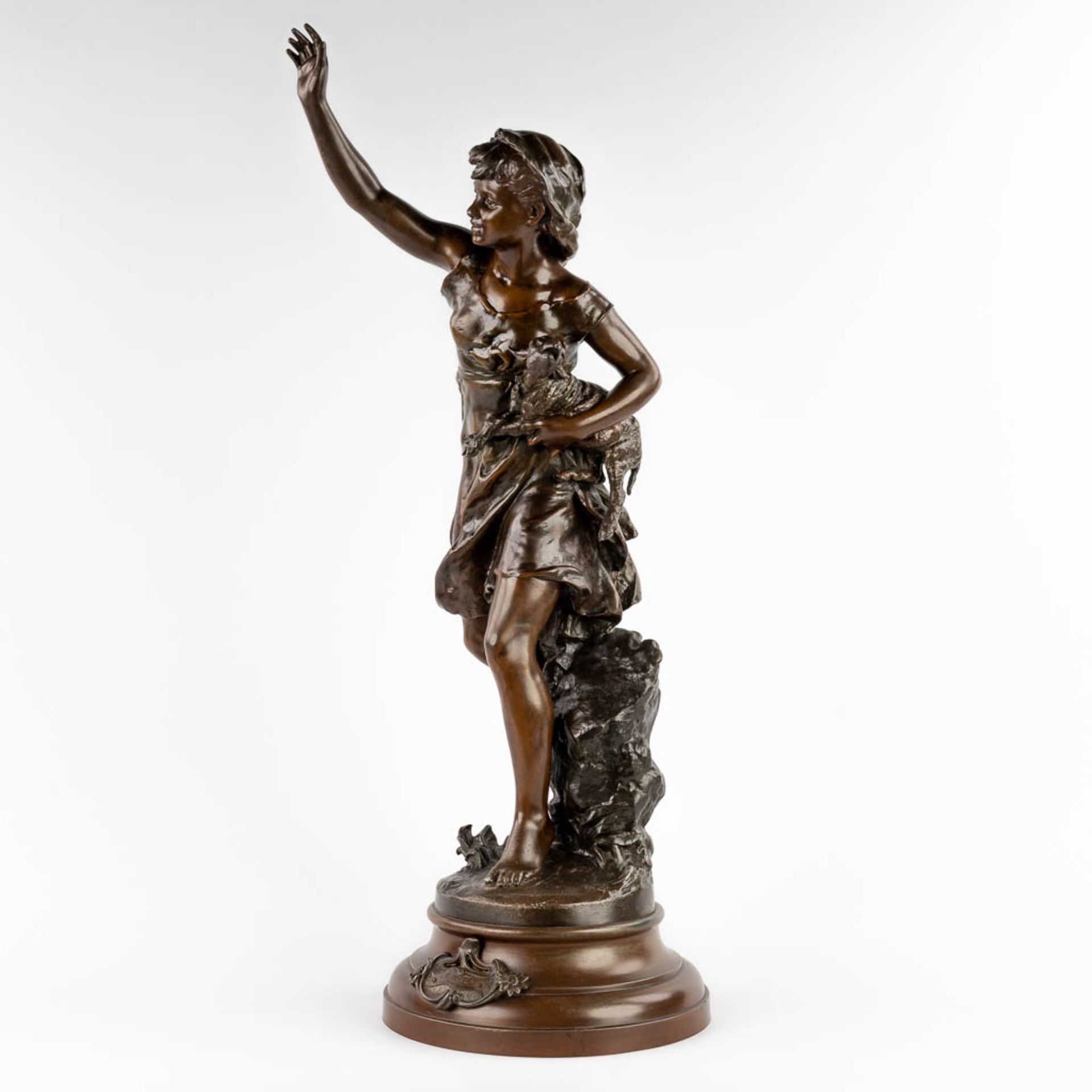 Mathurin MOREAU (1822-1912) 'Le Voila' patinated spelter. (H:89 x D:31 cm) - Image 7 of 12