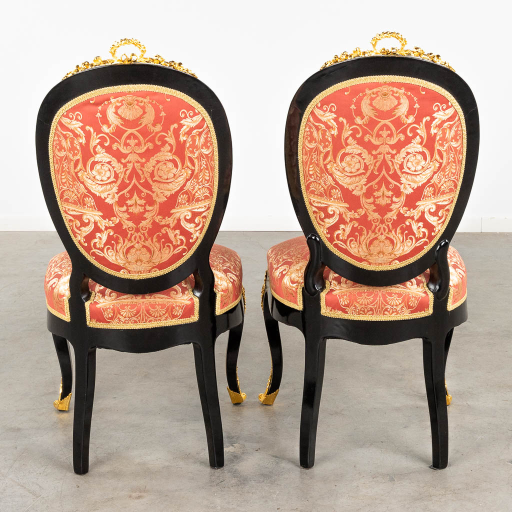 A pair of Chairs, Boulle technique, tortoise shell and copper inlay, Napoleon 3, 19th C. (D:56 x W:5 - Image 5 of 14