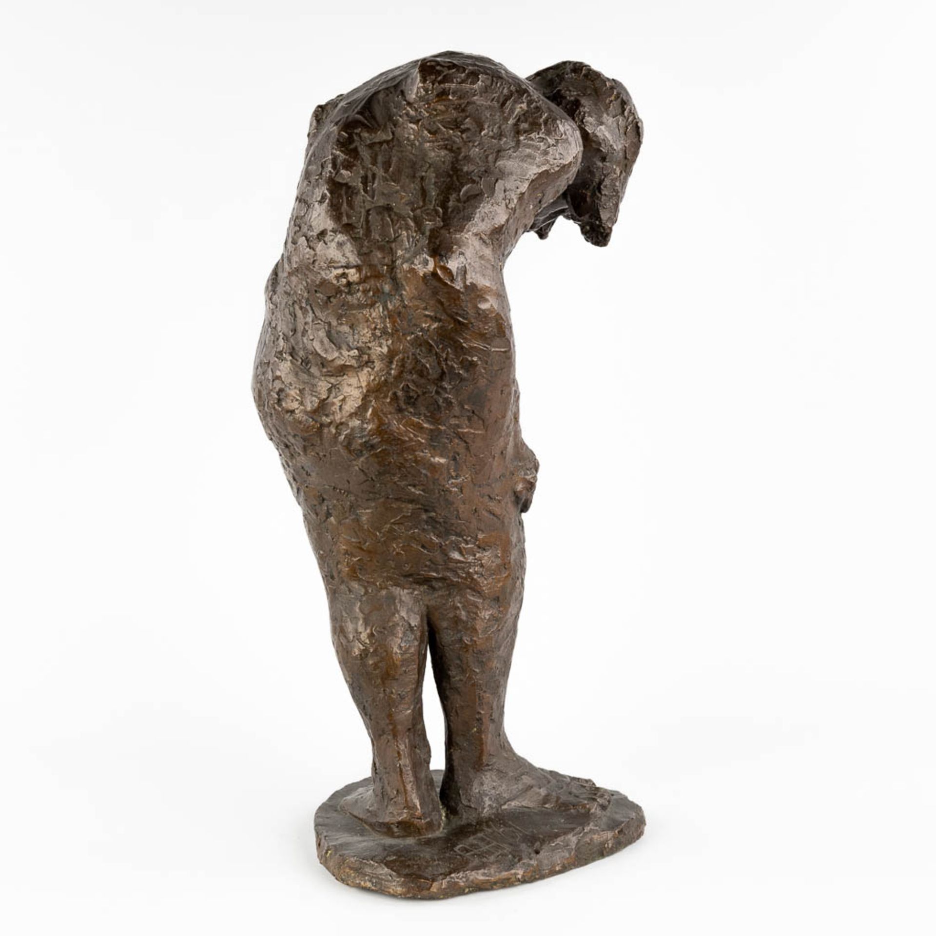 Leaning woman, a figurine, patinated bronze, probably cire perdue. Mongrammed. (H:59 cm) - Image 5 of 13