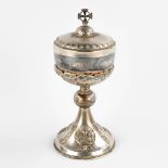 A Ciboria, Silver, decorated with a crown of thorns, The holy grail, Holy Lamb. Italy, 19th C. 528g.