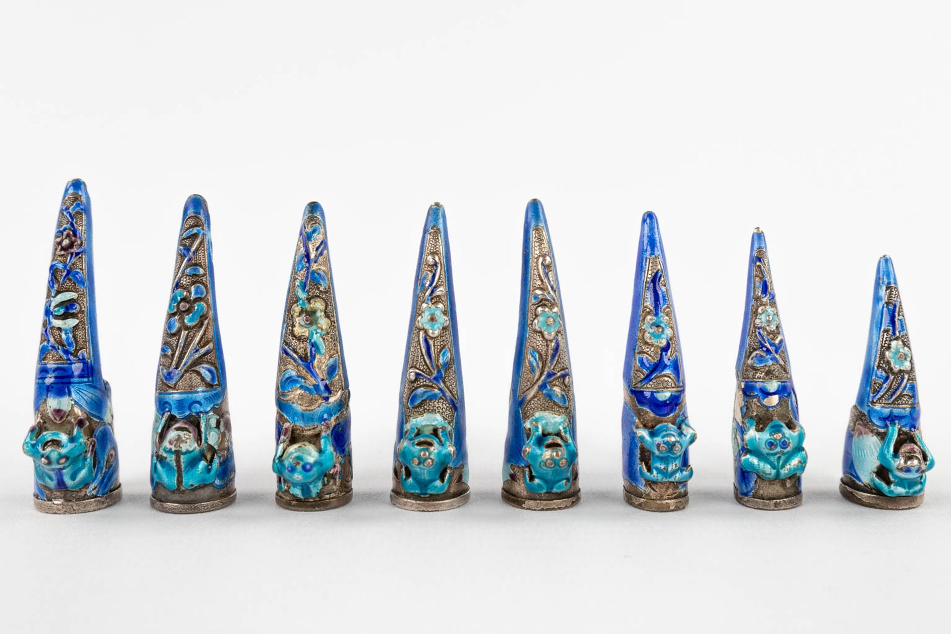 A collection of 8 Chinese nail guards, 19th C. (D:5,6 cm) - Image 3 of 12