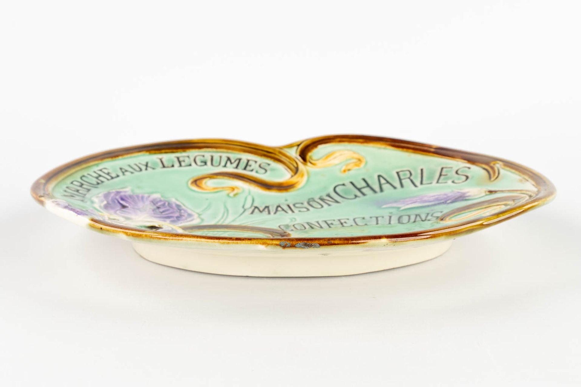 Hasselts Faience, a bowl ?Maison Charles? Confections Gand, Belgium, 19th C. (D:20 x W:26 x H:3,5 cm - Image 4 of 7