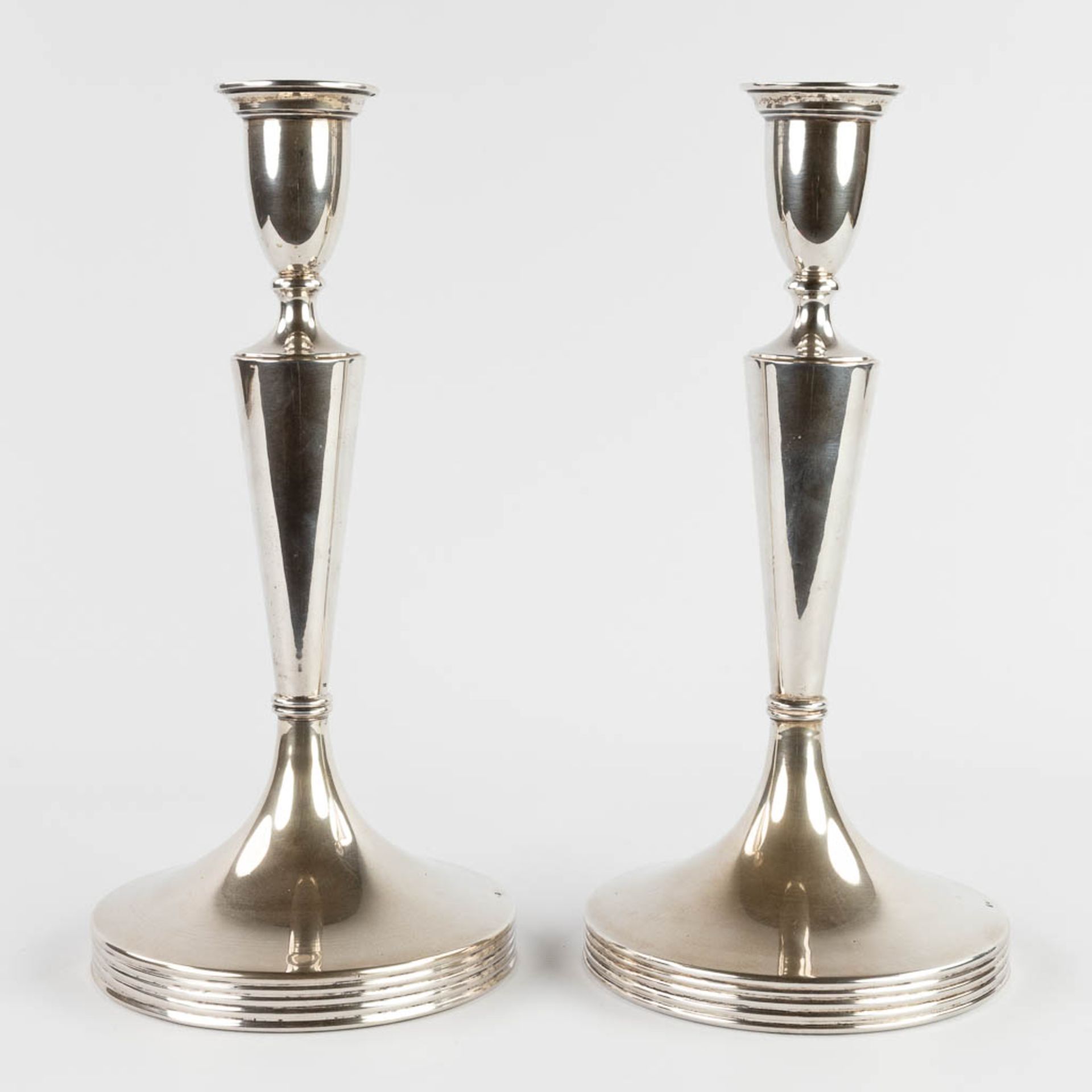 A pair of candle holders, silver, 800/1000, marked Vienna, Austria. 1872-1922. 1152g. (W:16,5 x H:34 - Image 3 of 10