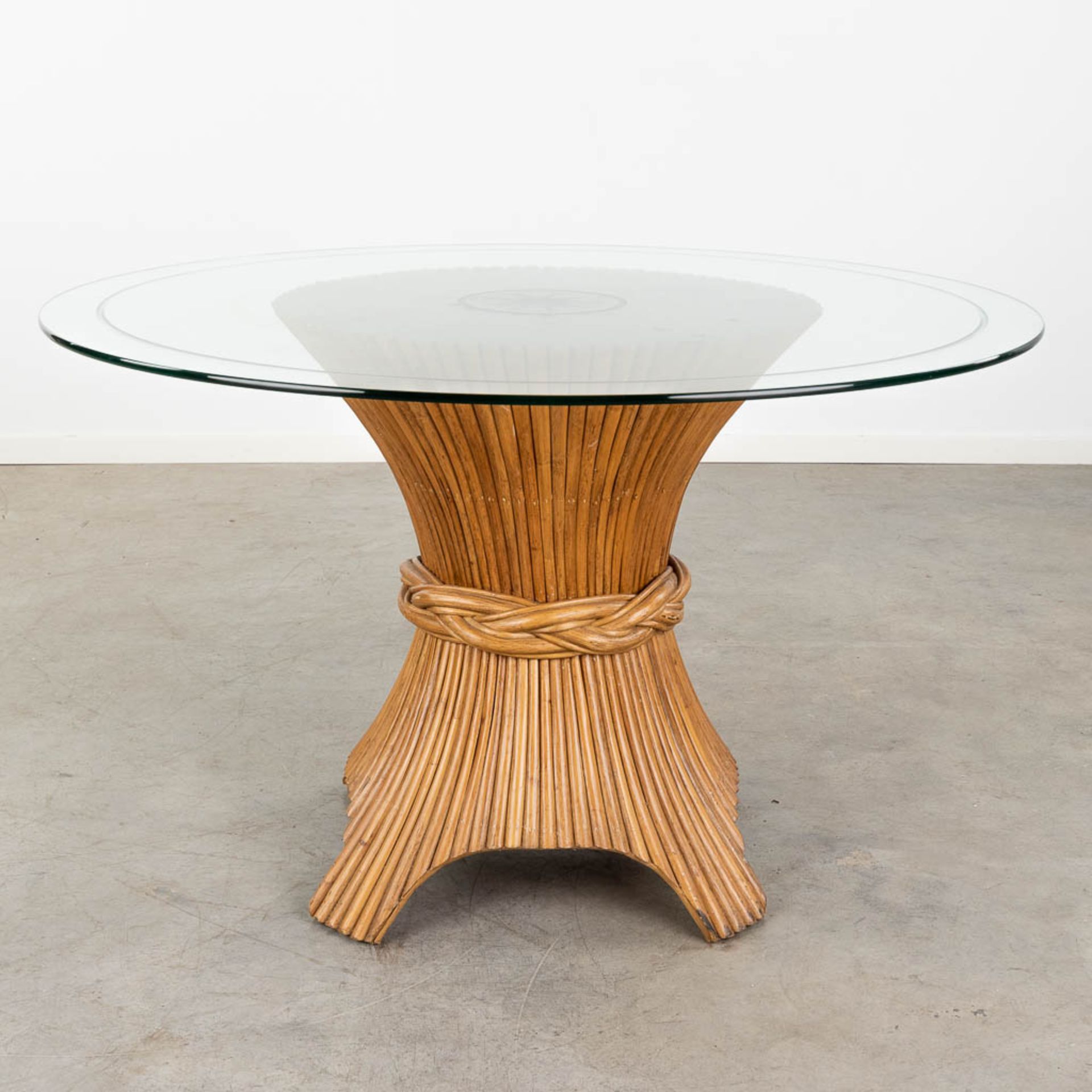 John MCGUIRE (1920-2013)(Atrr.) 'Sheaf of Wheat table or Bamboo table' glass top with an etched star